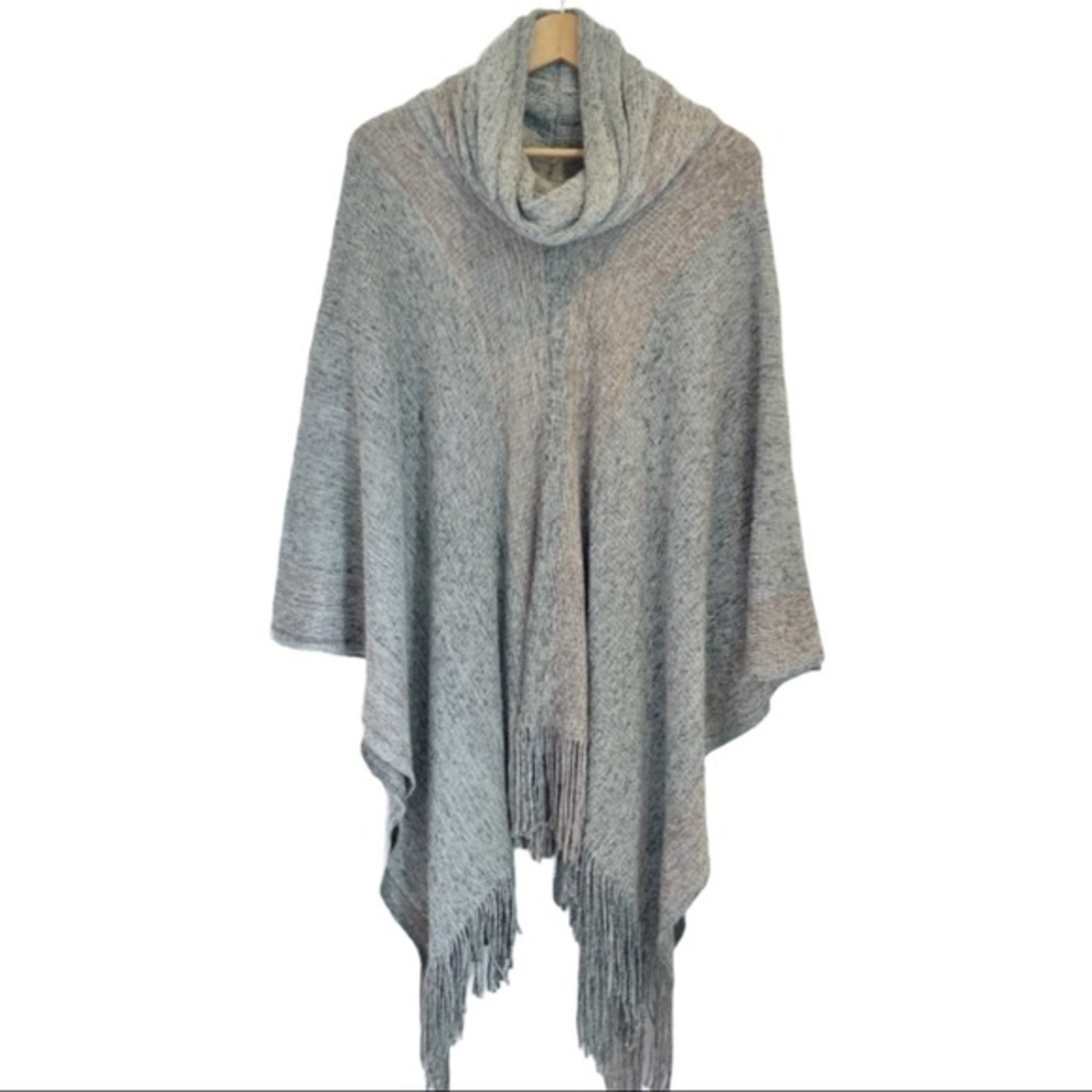 Boho Fringed Soft Neutral Poncho, Blanket Scarf Wrap, One Size
